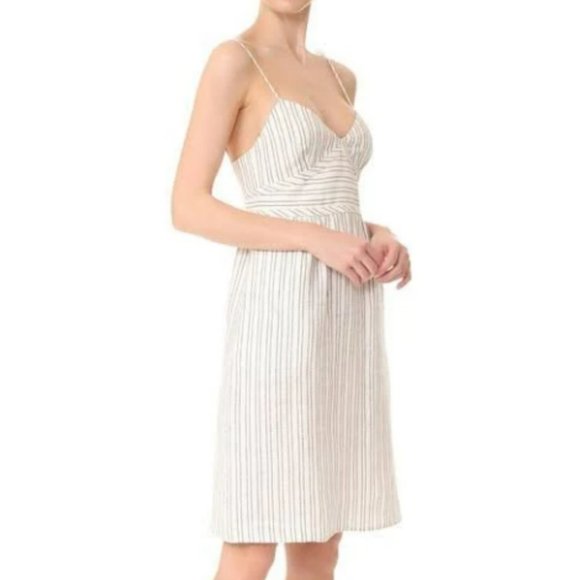 Theory Malaena Narrow Vertical Pin Stripe Linen 10 Mini Pocket Dress $325 * - Picture 2 of 5